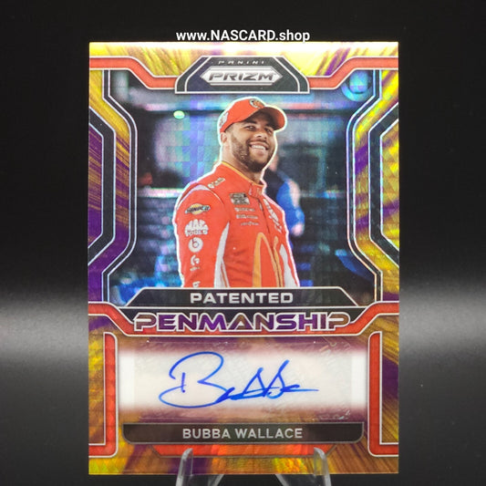 2022 Panini Prizm Patented Penmanship Bubba Wallace Hyper Purple and Yellow /50