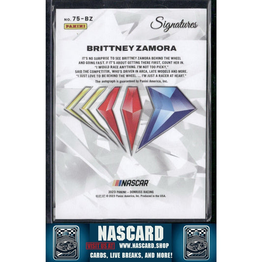 2023 Panini Prime Brittney Zamora NASCAR 75th Anniversary Signatures Holo #/75
