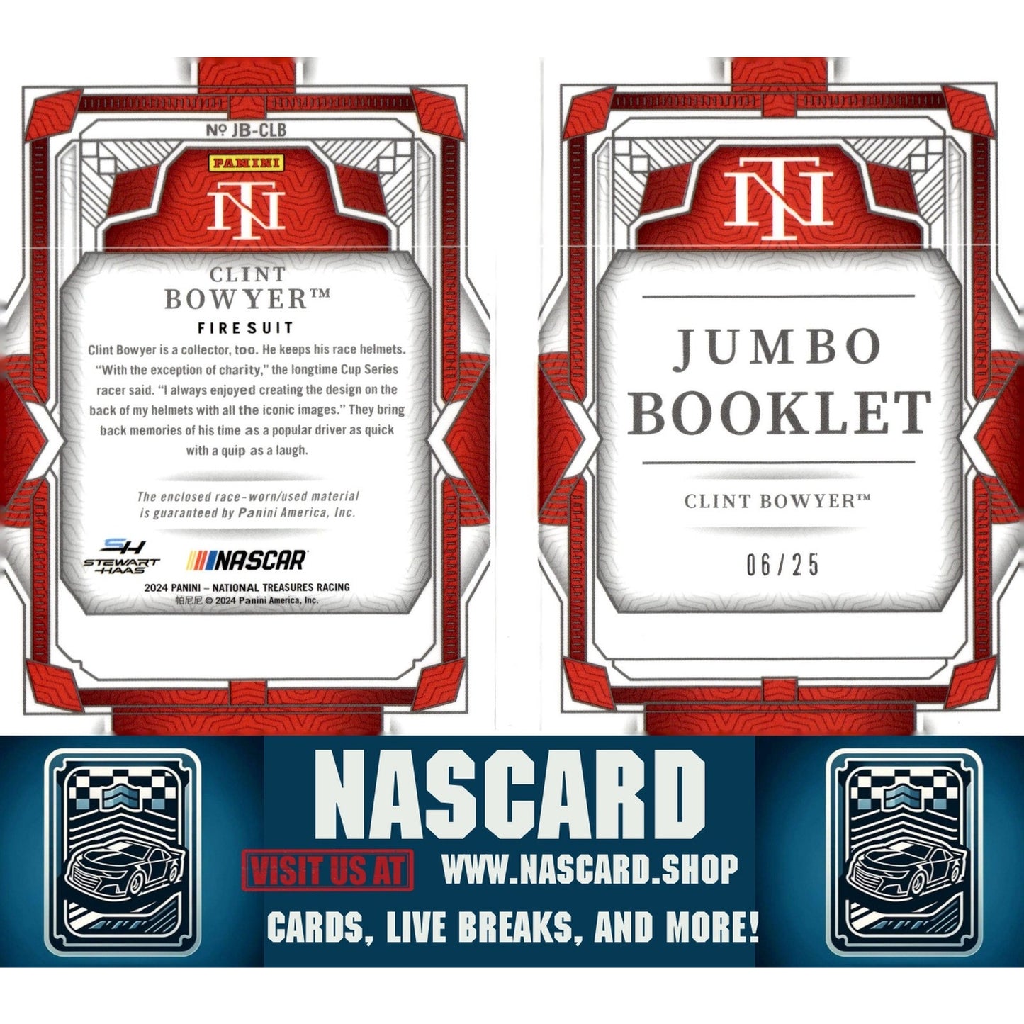 2024 Panini National Treasures #JB-CLB Clint Bowyer Jumbo Booklet Firesuit #/25 - NASCARD.shop