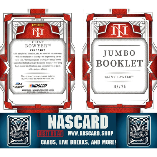 2024 Panini National Treasures #JB-CLB Clint Bowyer Jumbo Booklet Firesuit #/25 - NASCARD.shop