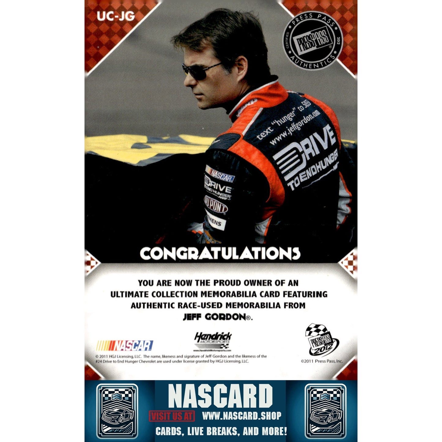 2012 Press Pass #UC-JG Jeff Gordon Ultimate Collection Blue Holofoil #/25