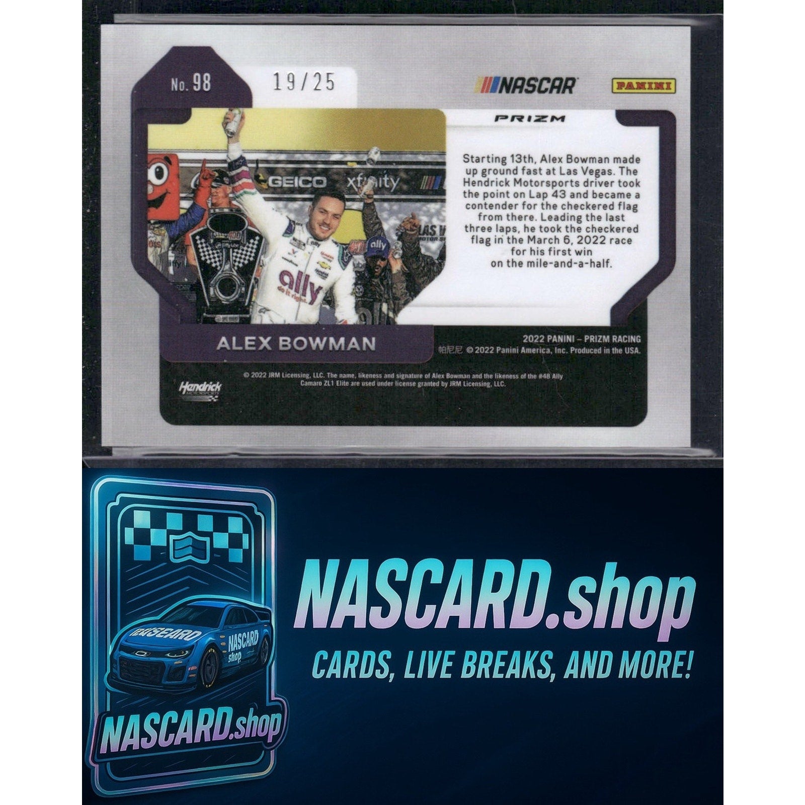 2022 Panini Prizm #98 Alex Bowman Carolina Blue Cracked Ice #/25 - NASCARD.shop