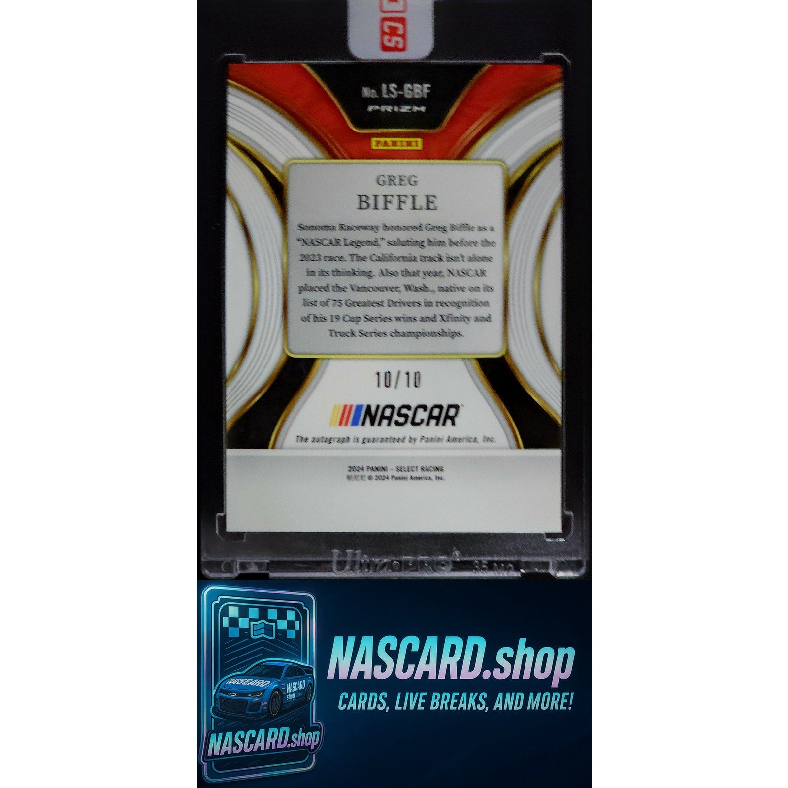 2024 Panini Select #LS-GBF Greg Biffle Legendary Signatures Gold Prizms #10/10 - NASCARD.shop