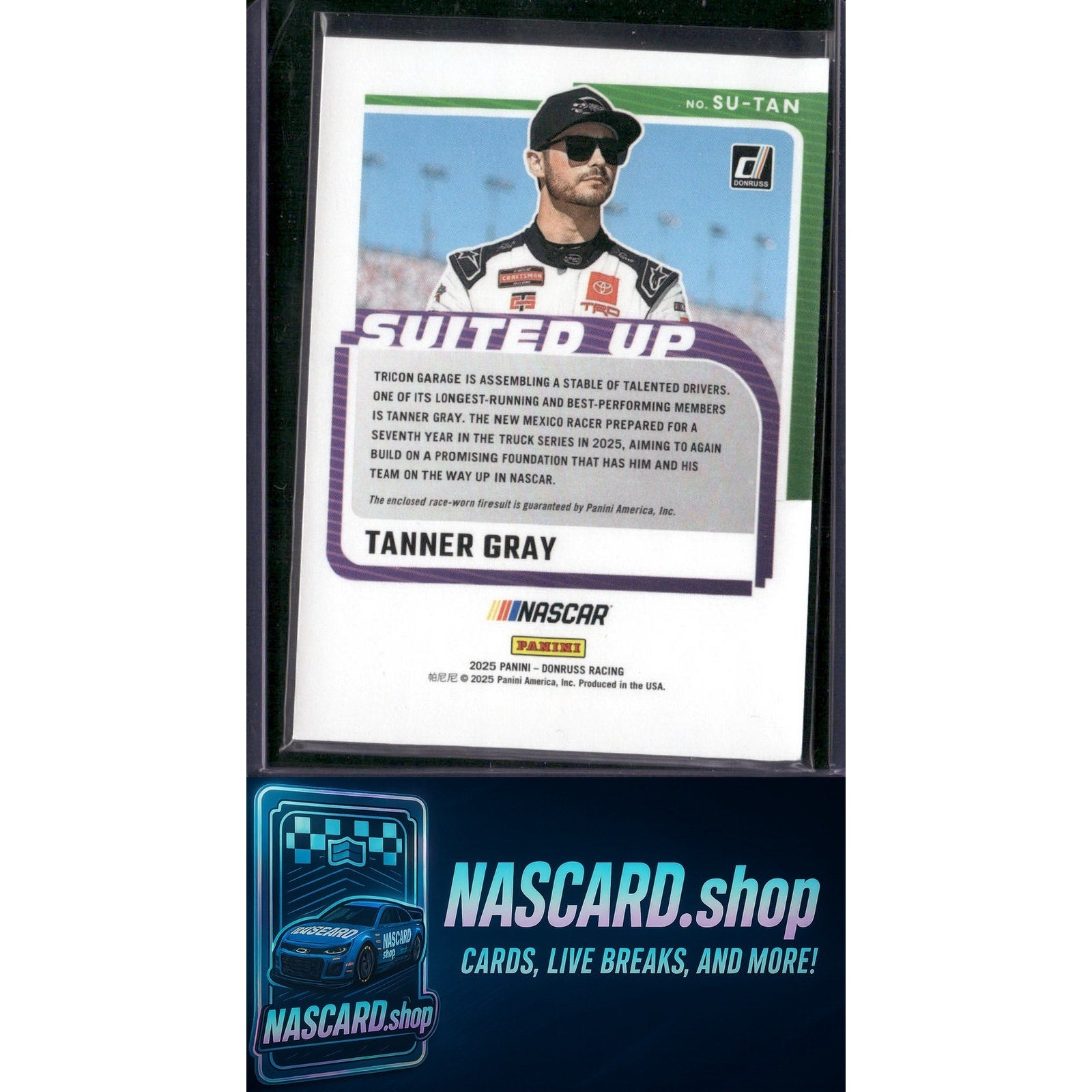 2025 Donruss #SU-TAN Tanner Gray Suited Up Swatches Red #/99 - NASCARD.shop