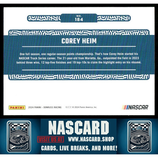 2024 Panini Donruss NASCAR - Season Highlights Corey Heim #184 Door Numbers /11