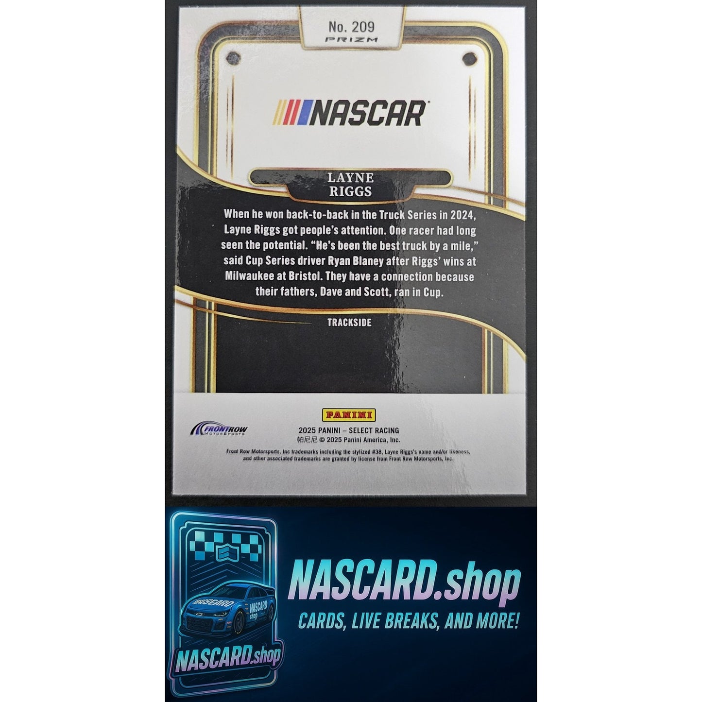 2025 Panini Select #209 Layne Riggs Silver NASCAR Logo