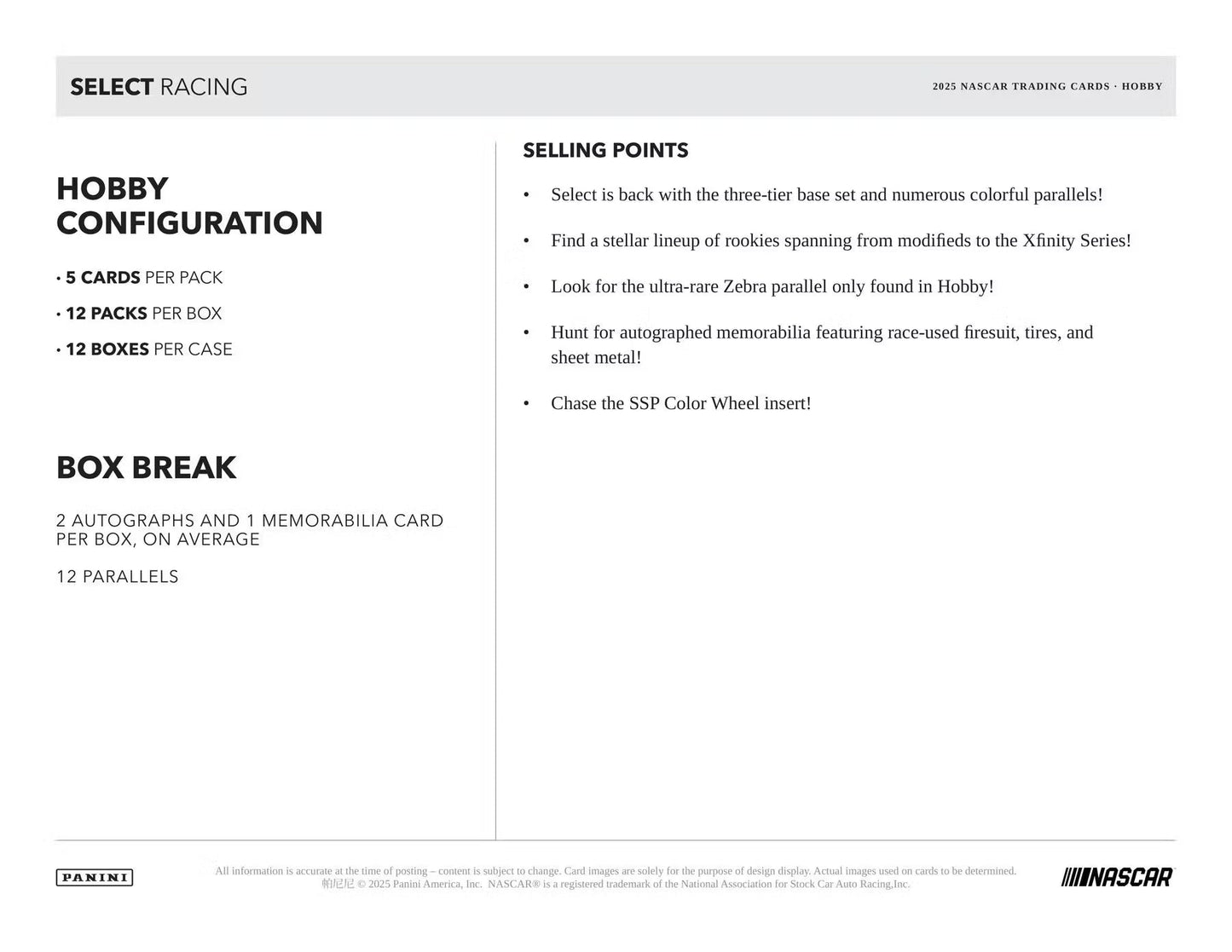 2025 Panini Select NASCAR Racing Hobby Box - NASCARD.shop