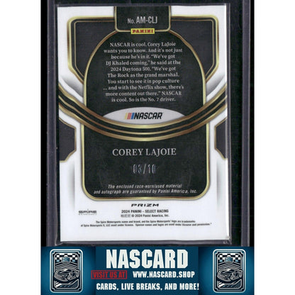 2024 Panini Select #AM-CLJ Corey LaJoie Autographed Memorabilia Gold Prizms #/10 - NASCARD.shop