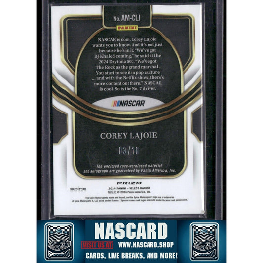 2024 Panini Select #AM-CLJ Corey LaJoie Autographed Memorabilia Gold Prizms #/10