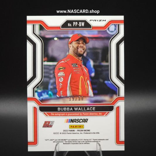 2022 Panini Prizm Patented Penmanship Bubba Wallace Hyper Purple and Yellow /50