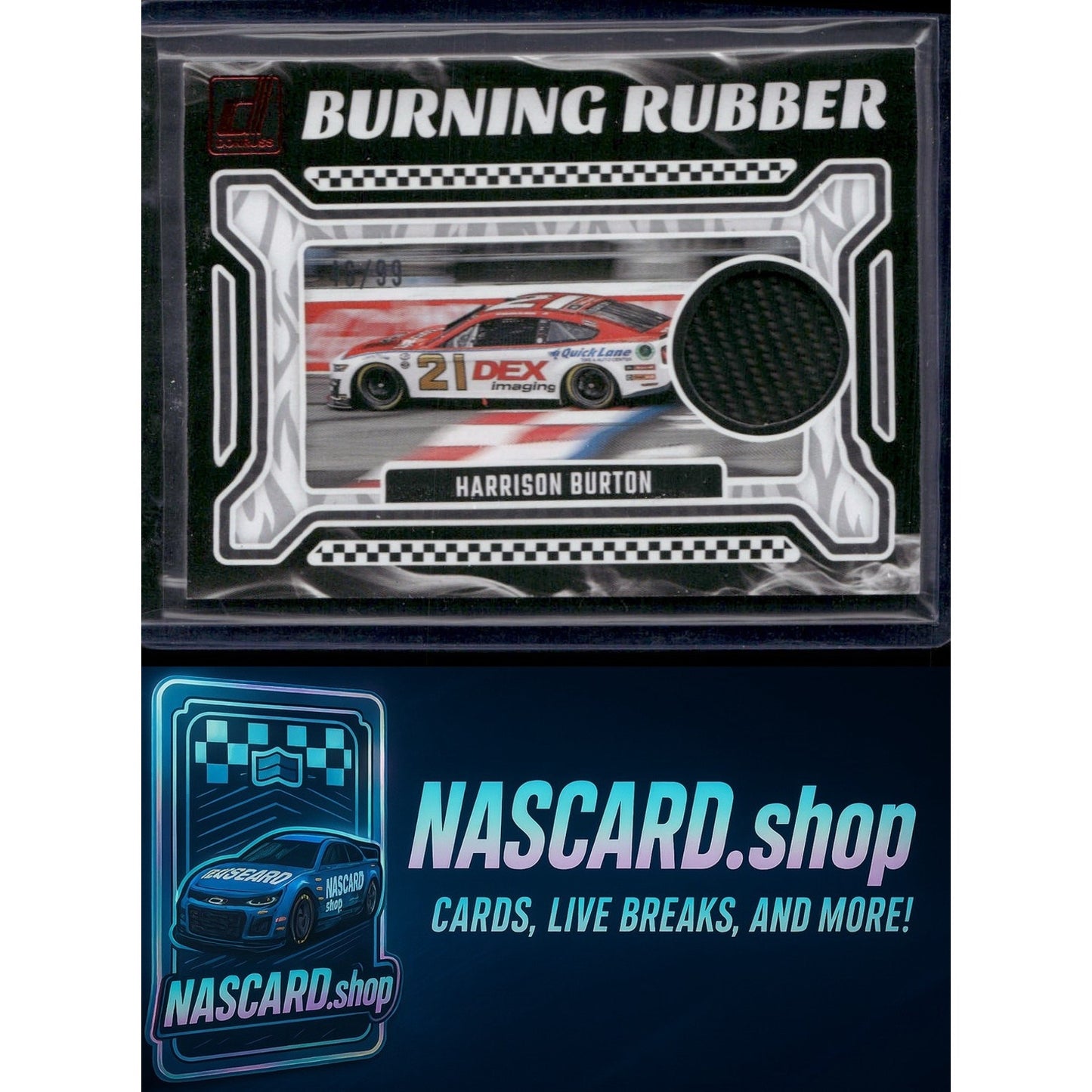 2024 Donruss #BRM-HB Harrison Burton Burning Rubber Materials Red #/99 - NASCARD.shop