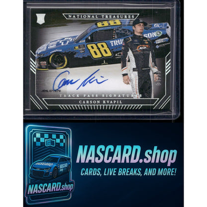 2024 National Treasures Carson Kvapil Track Pass Signatures Holo Silver #/25 RC - NASCARD.shop
