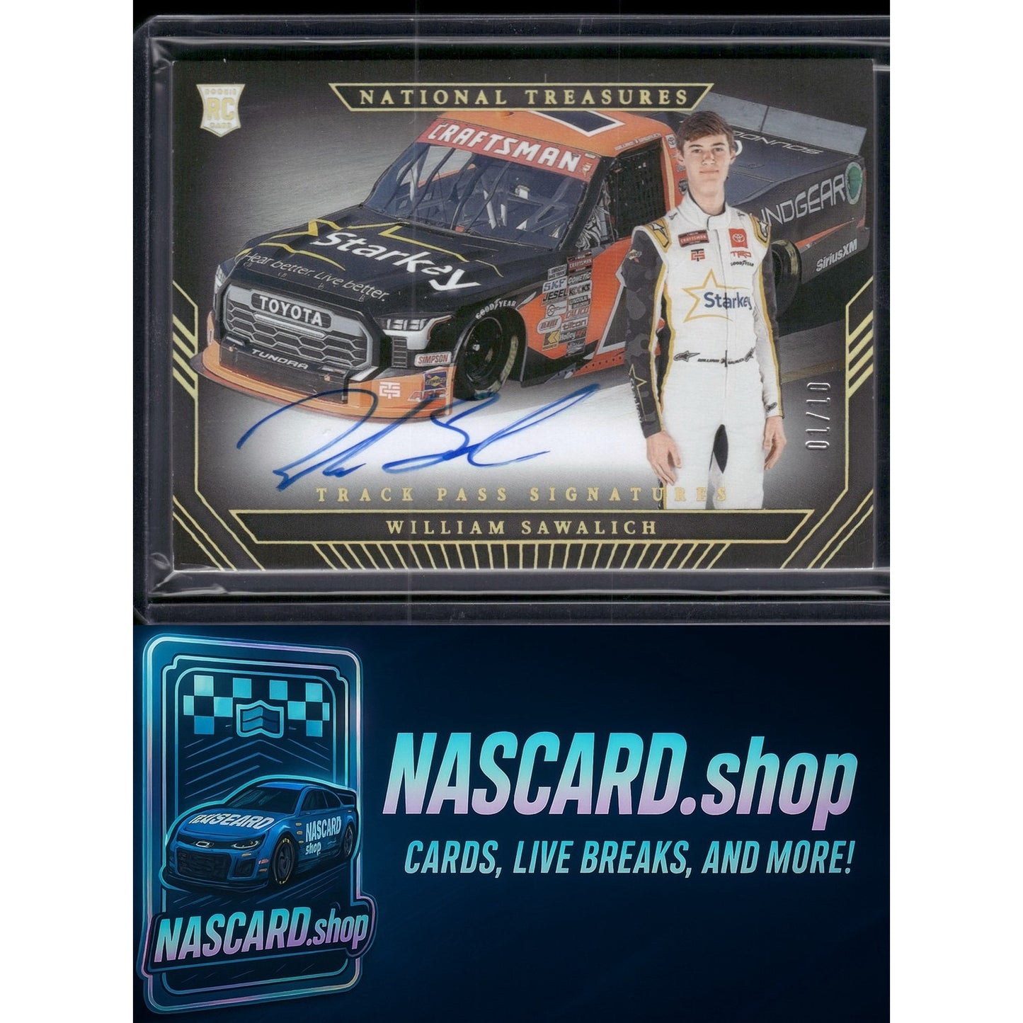 2024 National Treasures William Sawalich Track Pass Signatures Holo Gold #10/10 - NASCARD.shop