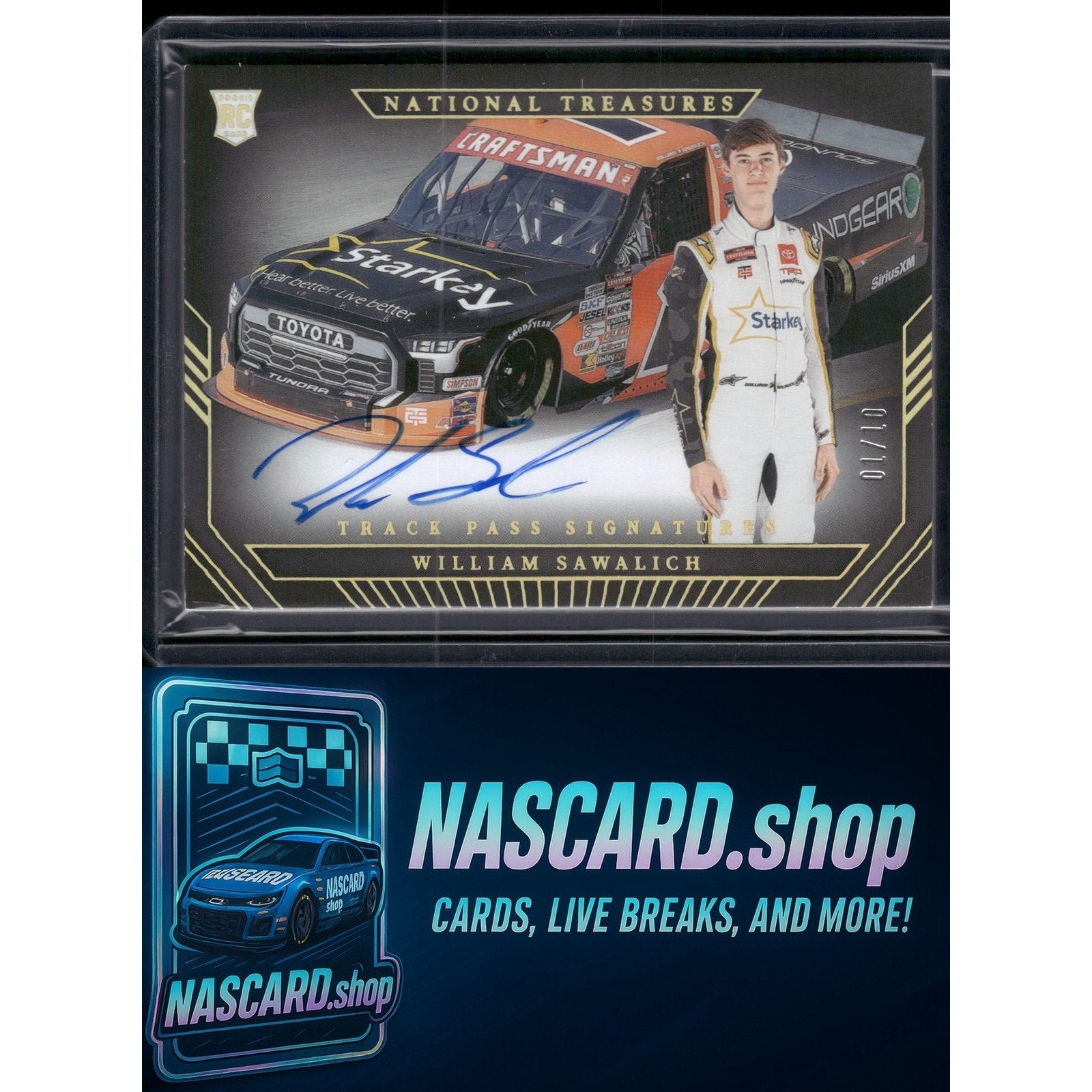 2024 National Treasures William Sawalich Track Pass Signatures Holo Gold #10/10 - NASCARD.shop