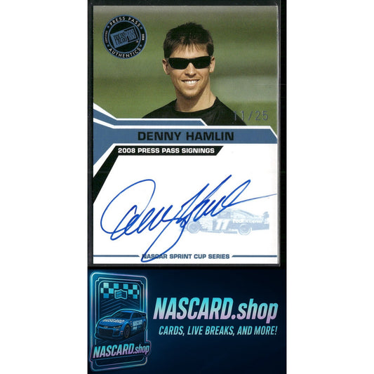 2008 Press Pass Denny Hamlin Signings Blue #11/25 - NASCARD.shop