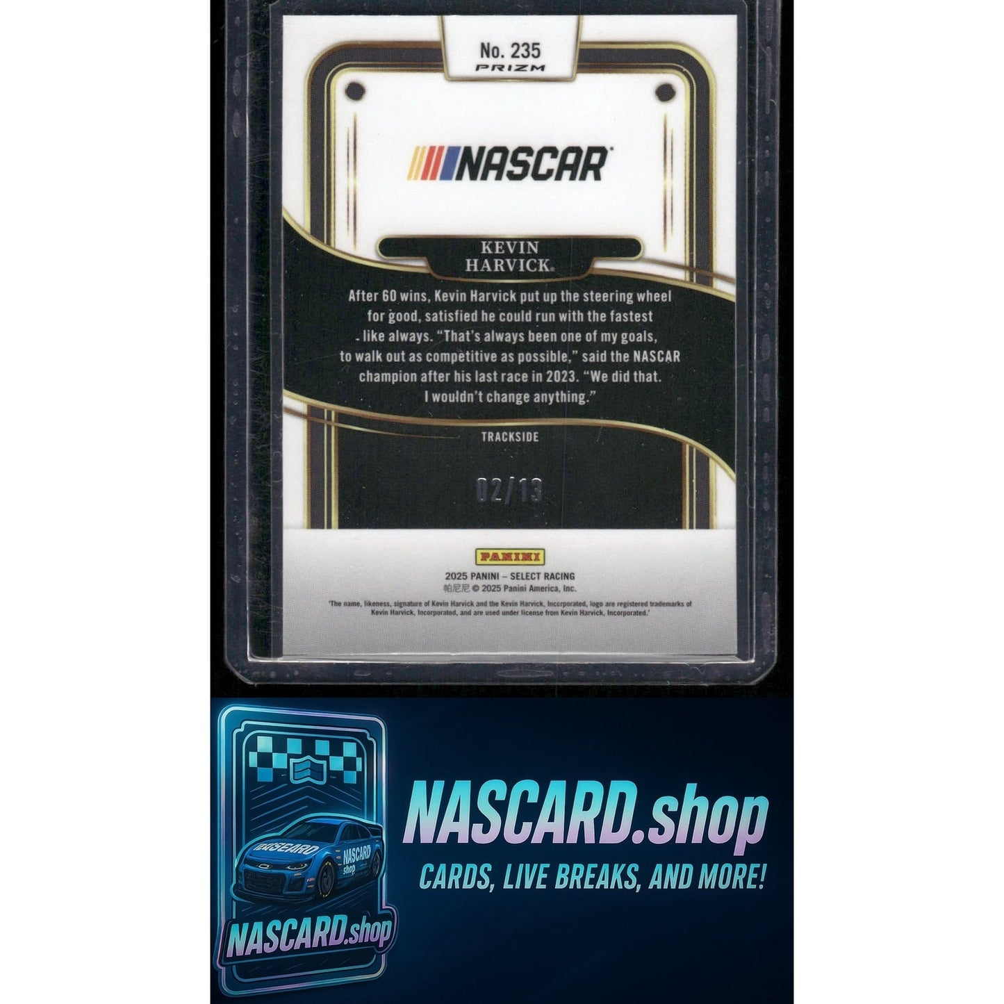 2025 Panini Select Trackside #235 Kevin Harvick Gold Power Plaid #/13