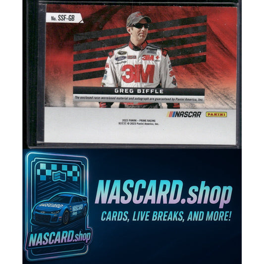 2023 Panini Prime #SSF-GB Greg Biffle Souvenir Signatures Sheet Metal #/25