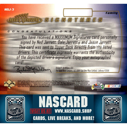 2000 Maxximum #NDJ-3 Ned Jarrett/Dale Jarrett/Jason Jarrett Signatures - NASCARD.shop