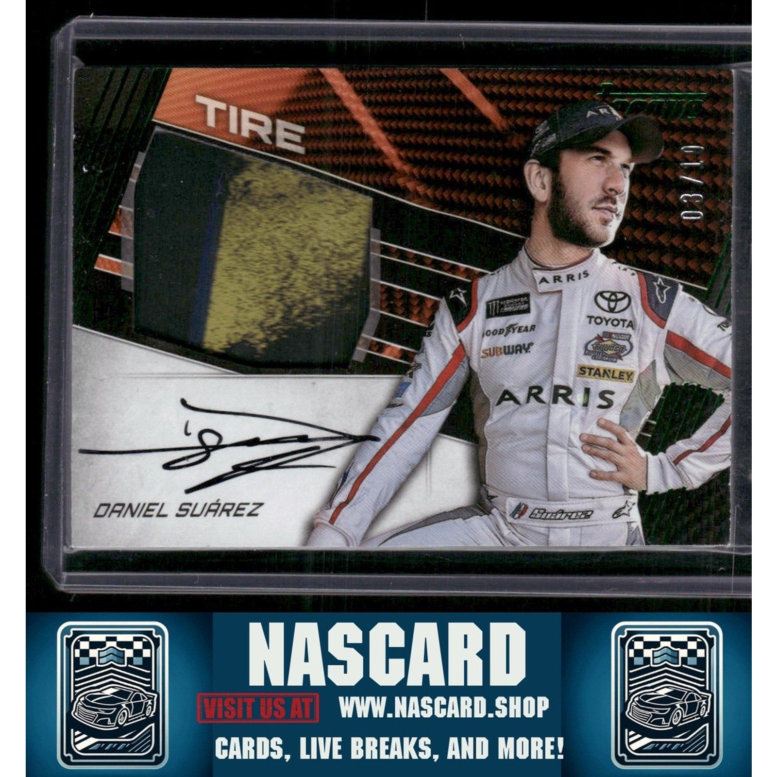 2017 Panini Torque #JTS-DS Daniel Suarez Jumbo Tire Signatures Green #/10 - NASCARD.shop