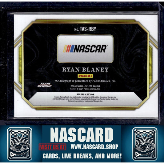 2024 Panini Select #TAS-RBY Ryan Blaney Trackside Action Signatures Flash Prizms - NASCARD.shop