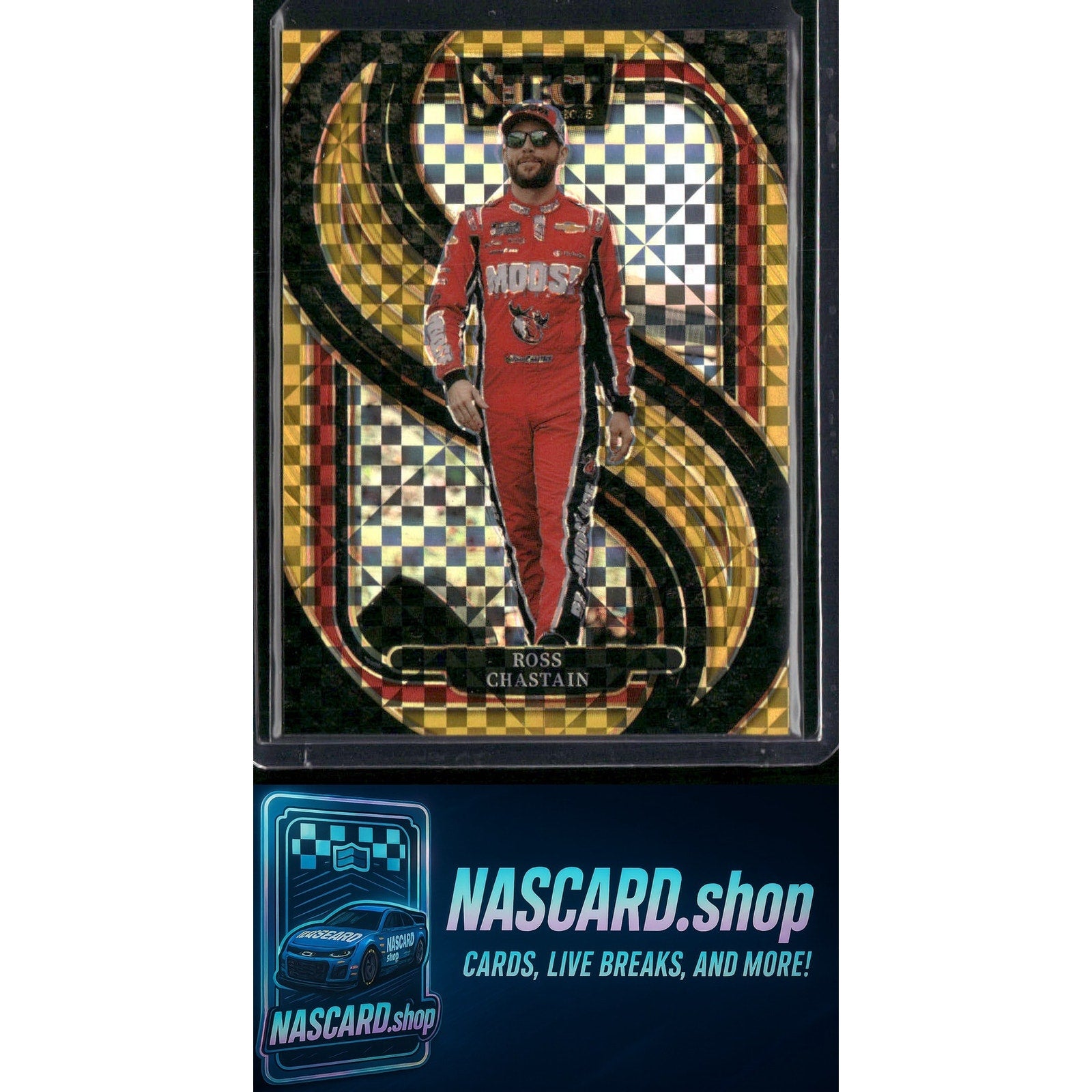 2025 Select Racing #218 Ross Chastain Trackside Power Plaid Gold Prizms #/13 - NASCARD.shop