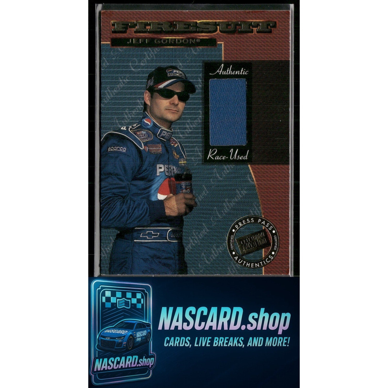1999 Press Pass Premium #FS 1 Jeff Gordon Race-Used Firesuit Cards #/250 - NASCARD.shop