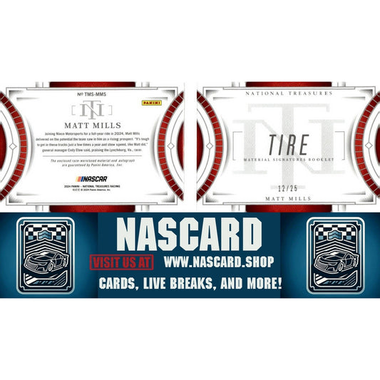 2024 National Treasures Matt Mills Tire Material Signature Booklet #/25 - NASCARD.shop