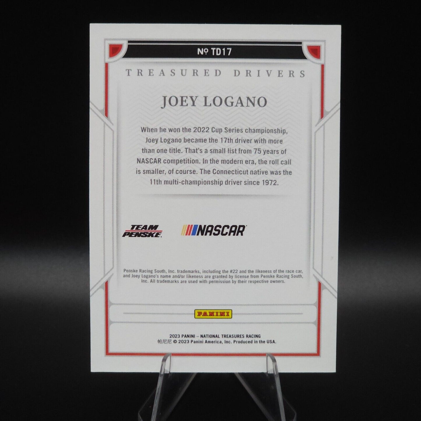 2023 Panini National Treasures Treasured Drivers #TD17 Joey Logano /25 - NASCARD.shop