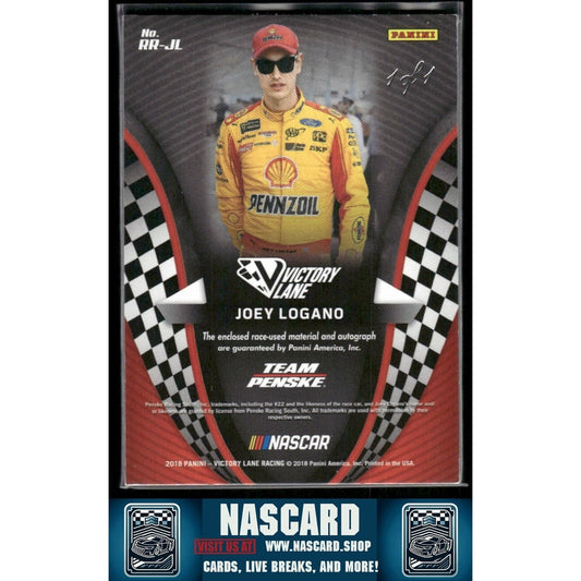2018 Panini Victory Lane - Remarkable Remnants Laundry Tags Joey Logano 1/1