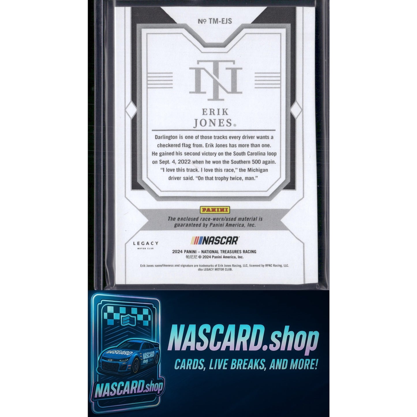 2024 Panini National Treasures #TM-EJS Erik Jones Timeline Materials #/99