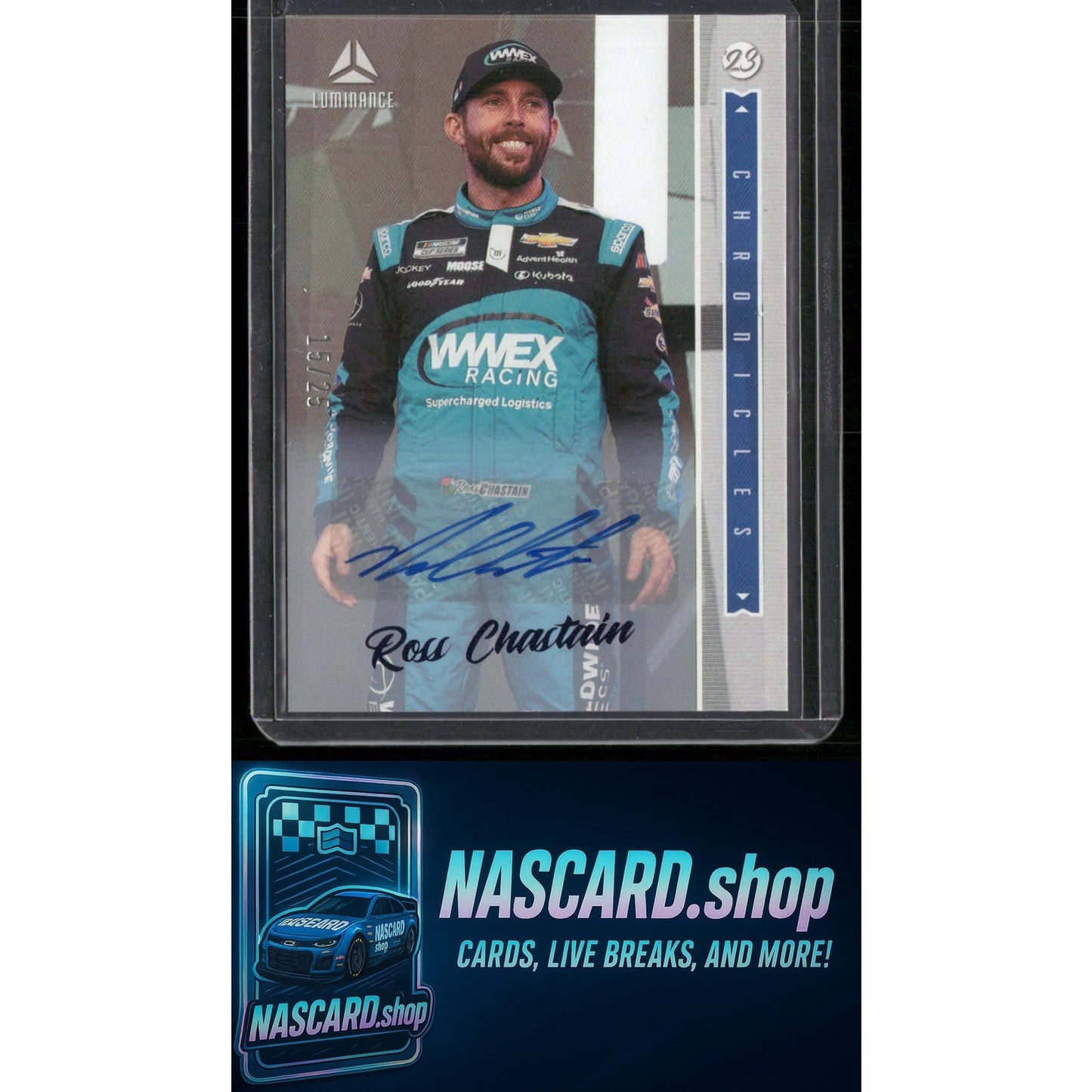 2023 Panini Chronicles #9 Ross Chastain Luminance Autographs Purple #/25