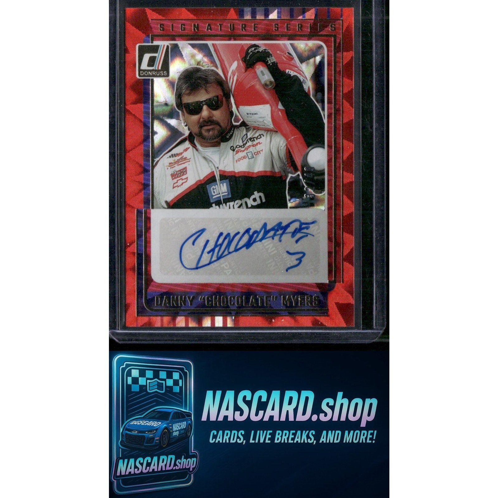 2025 Donruss #SS-DCM Danny "Chocolate" Myers Signature Series Red Xplosion #/49 - NASCARD.shop