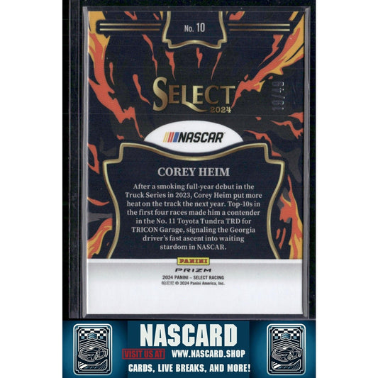 2024 Panini Select #10 Corey Heim En Fuego Blue Prizms