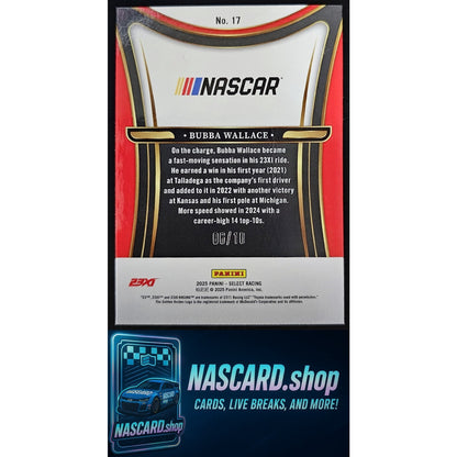 2025 Panini Select #17 Bubba Wallace Sensations Gold Prizms #/10