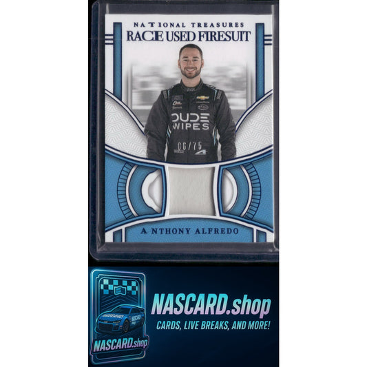 2024 Panini National Treasures Anthony Alfredo Race Used Firesuit Blue #/75