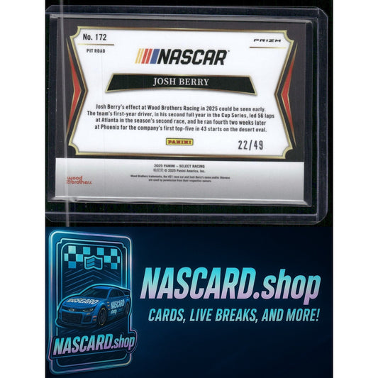 2025 Select Racing #172 Josh Berry Pit Road Orange Prizms #/49 - NASCARD.shop