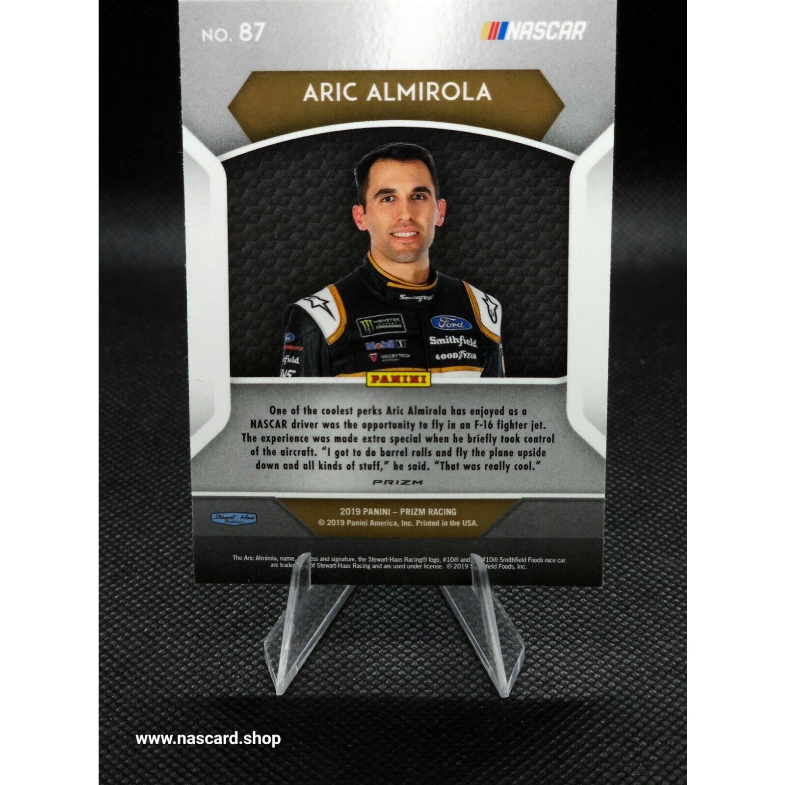 2019 Panini Prizm Power Train White Sparkle Prizm #87 Aric Almirola - NASCARD.shop
