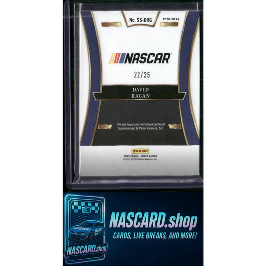 2025 Panini Select #SS-DRG David Ragan Selective Swatches Blue Prizms #/35