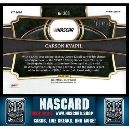 2024 Panini Select - Pit Road Maroon Prizm Carson Kvapil #200 (RC) /125