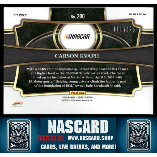 2024 Panini Select - Pit Road Maroon Prizm Carson Kvapil #200 (RC) /125