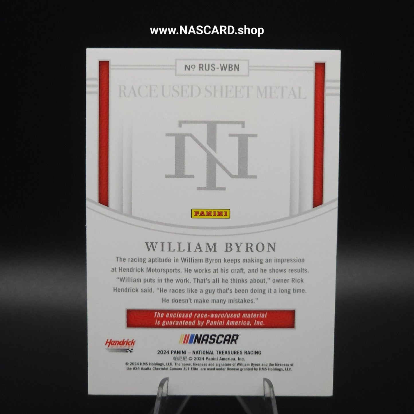 2024 Panini National Treasures Race Used Sheet Metal William Byron /99