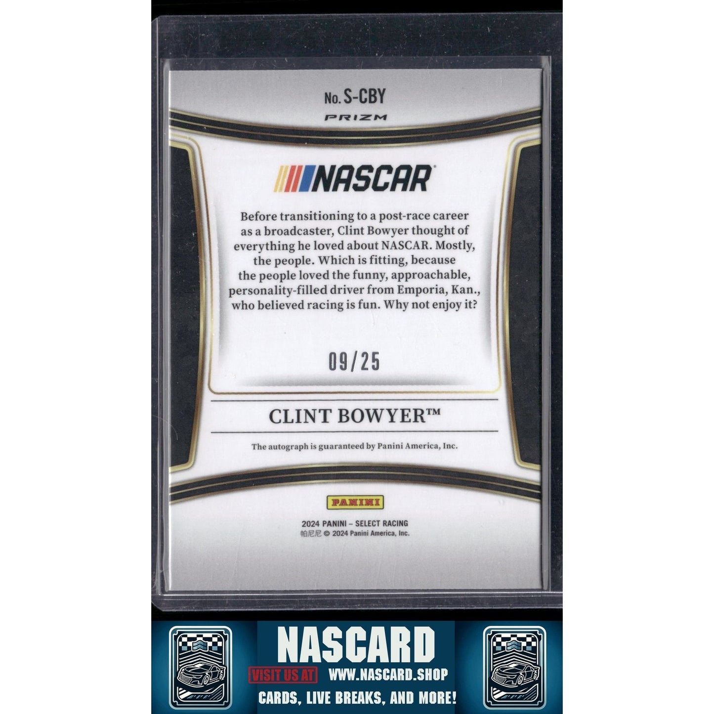 2024 Panini Select #S-CBY Clint Bowyer Signatures Tie-Dye Prizms #/25 - NASCARD.shop