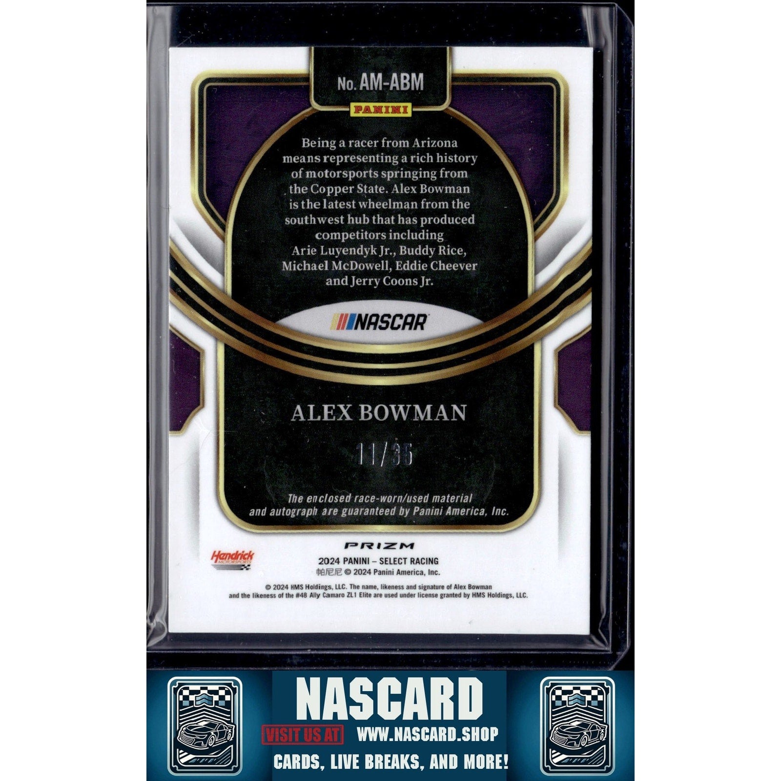 2024 Panini Select #AM-ABM Alex Bowman Autographed Memorabilia Blue Prizms - NASCARD.shop