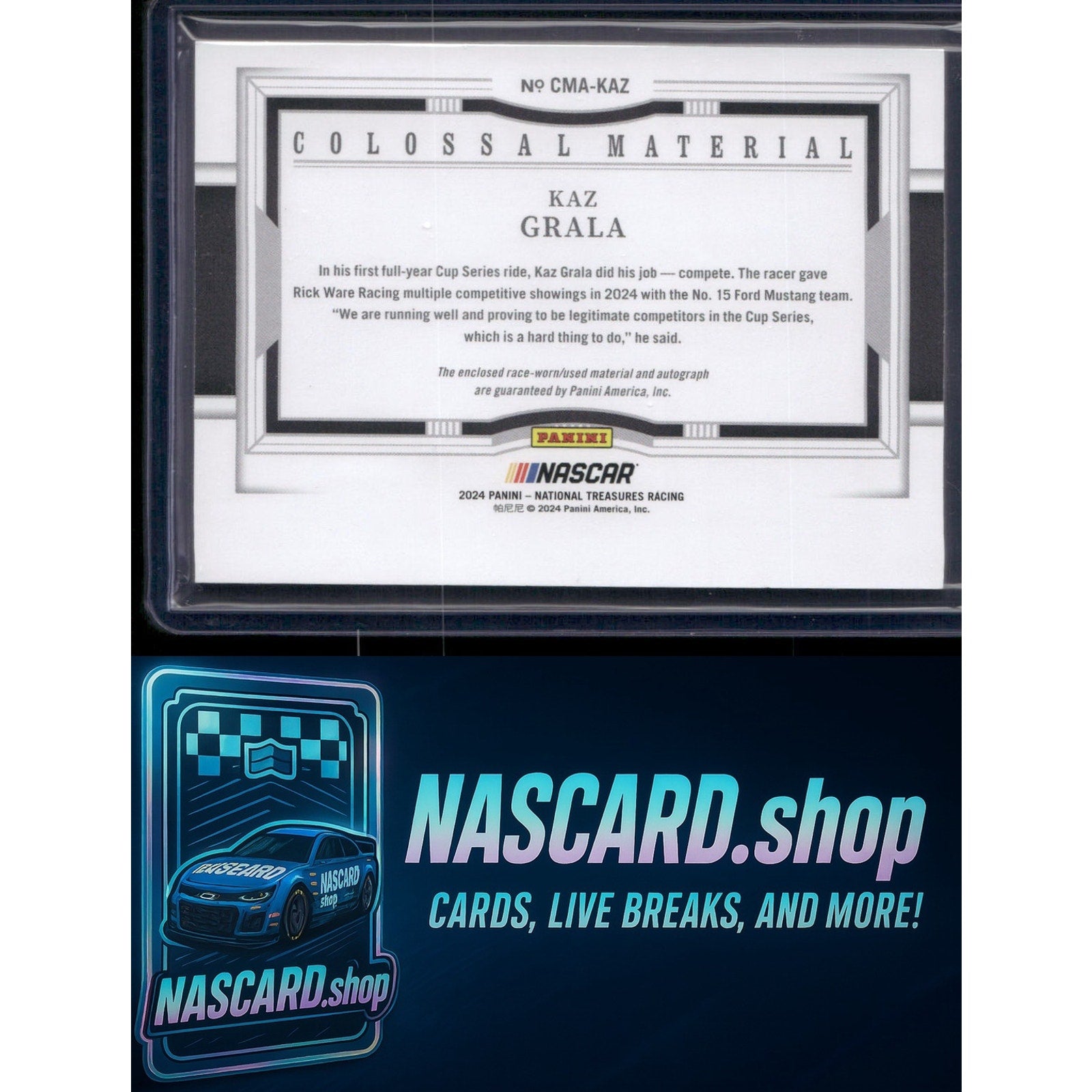 2024 Panini National Treasures #CMA-KAZ Kaz Grala Colossal Material Auto #/49 - NASCARD.shop