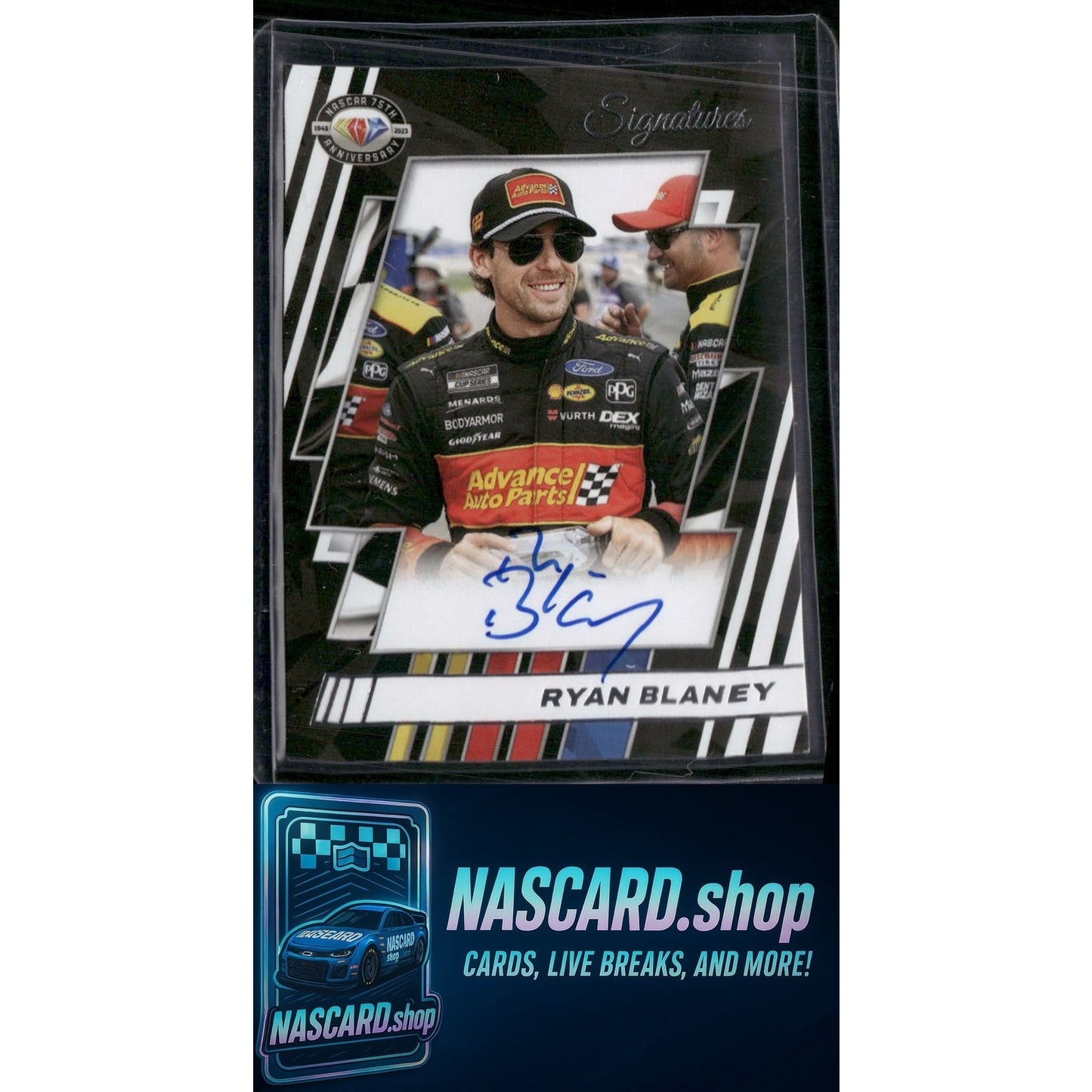 2023 Panini Prime #75-RB Ryan Blaney NASCAR 75th Anniversary Signatures - NASCARD.shop