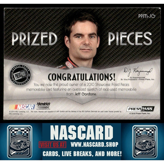 2010 Press Pass Showcase - Prized Pieces Memorabilia Holo Gold Jeff Gordon /45