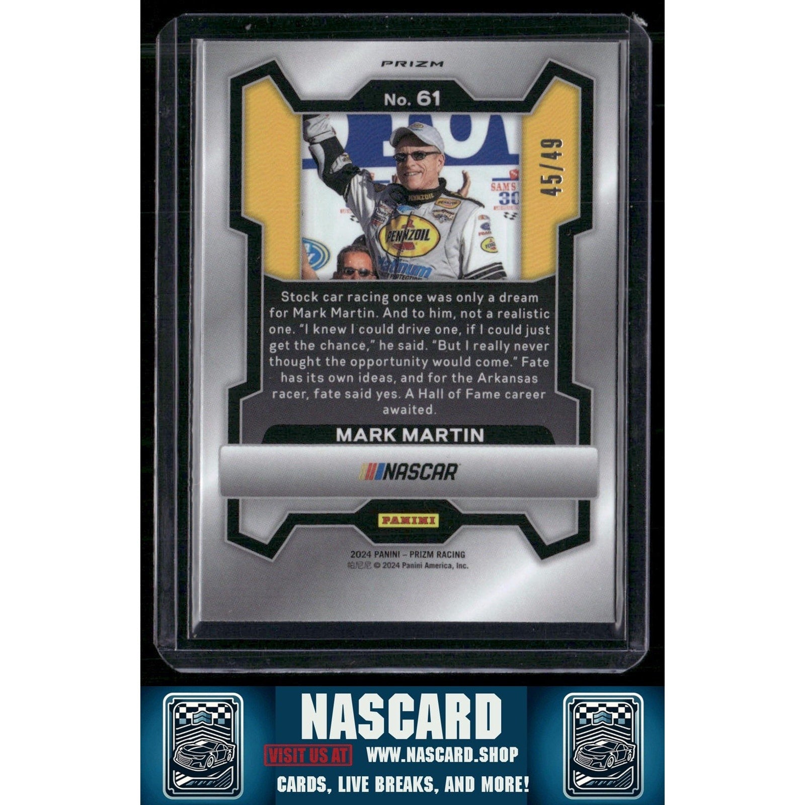 2024 Panini Prizm #61 Mark Martin Carolina Blue #/49 - NASCARD.shop