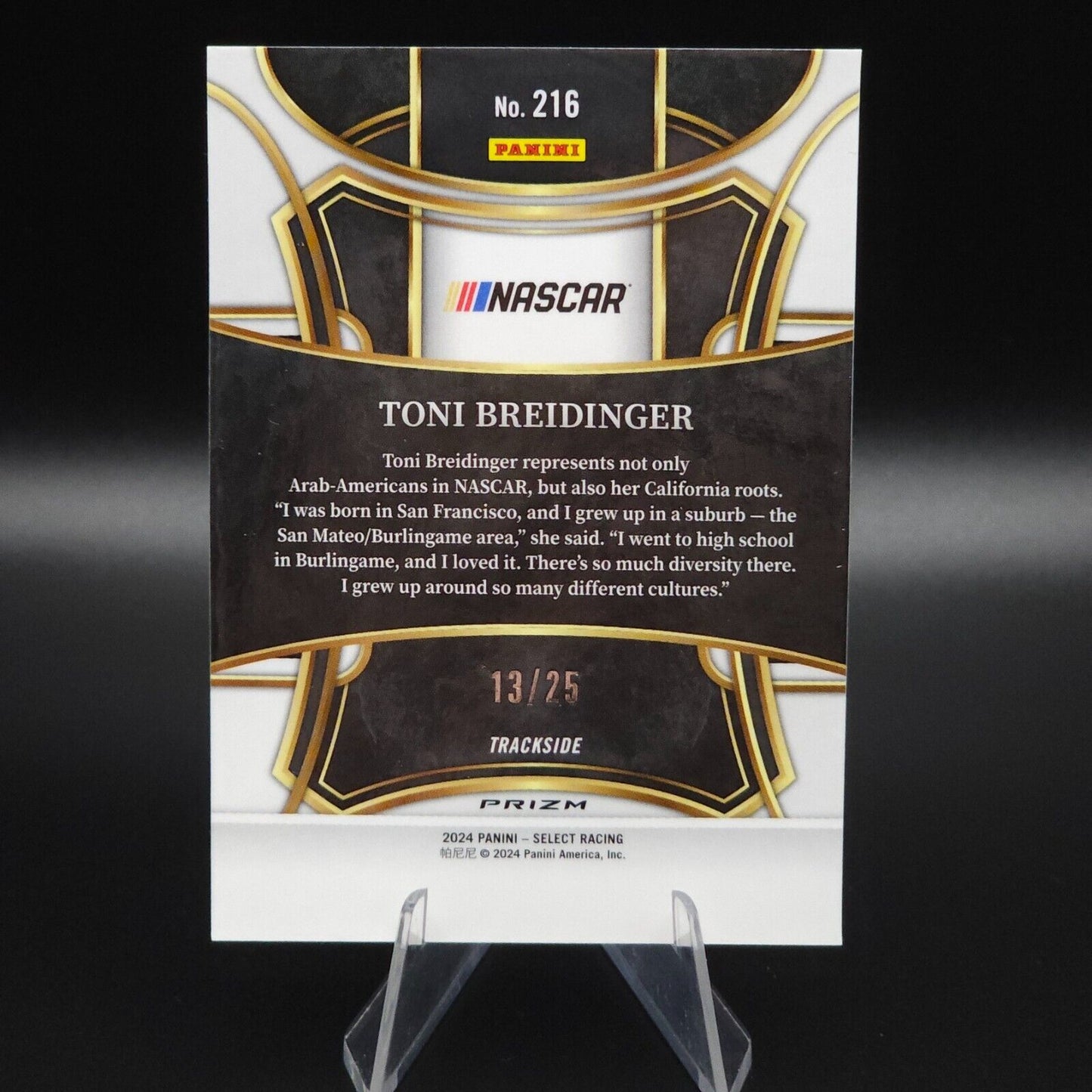 2024 Panini Select - Trackside Red and Blue Prizm #216 Toni Breidinger /25 - NASCARD.shop