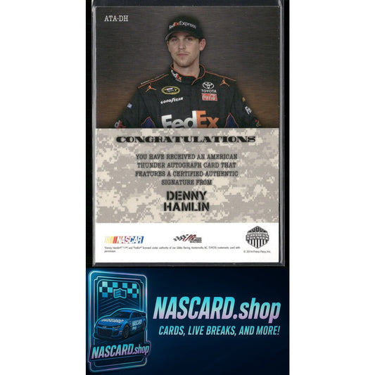 2014 Press Pass American Thunder #ATA-DH Denny Hamlin Autographs White #/60 - NASCARD.shop