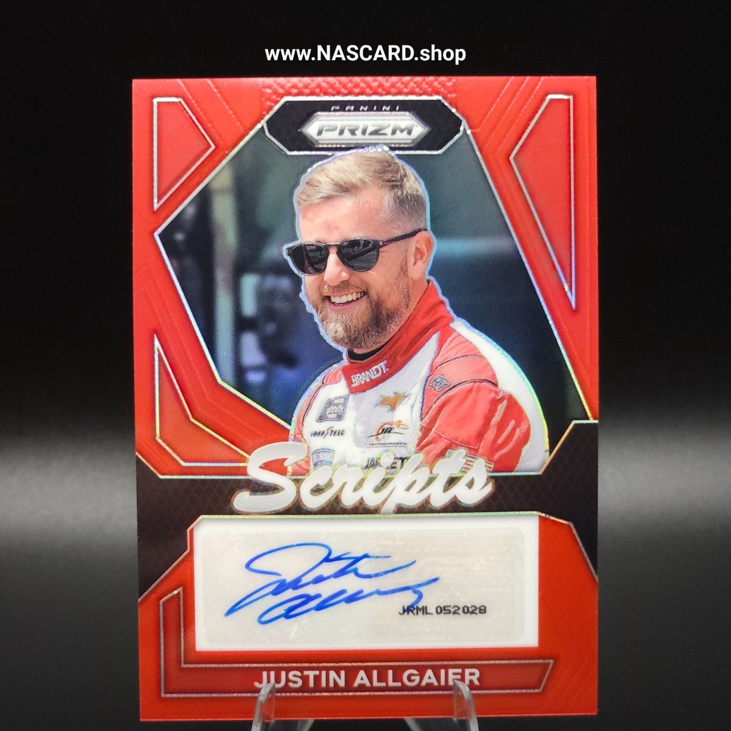 2024 Panini Prizm Racing Scripts Red Prizm Justin Allgaier /99